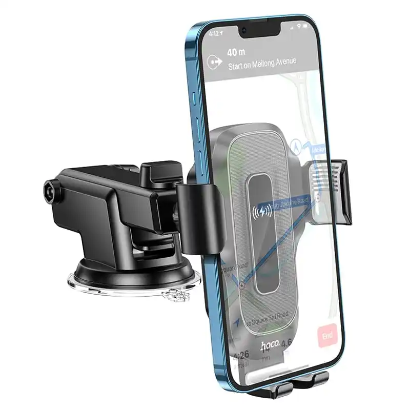 Автодержатель для телефона с БЗУ HOCO HW3 Wise automatic induction wireless fast charging car holder(center console) Black Киев - изображение 6