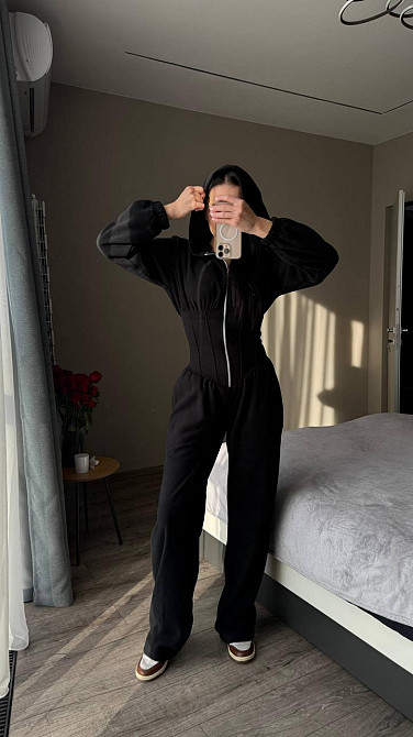 Жіночий стильний теплий корсетний комбінезон двосторонній фліс Чорний, 42/44 Одеса - фото 1