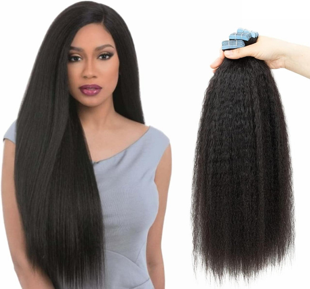 Накладні пасма на клейкій основі, текстура Афро, натуральне чорне волосся 50 см, стрічкове нарощування для обʼєму Київ - фото 1