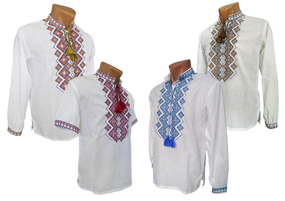 Чоловіча сорочка-вишиванка у святковому стилі з синім орнаментом Київ - фото 2
