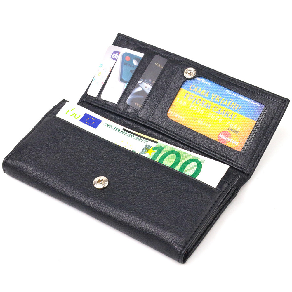 Класичний жіночий гаманець із натуральної шкіри CANPELLINI 21657 Чорний Київ - фото 6