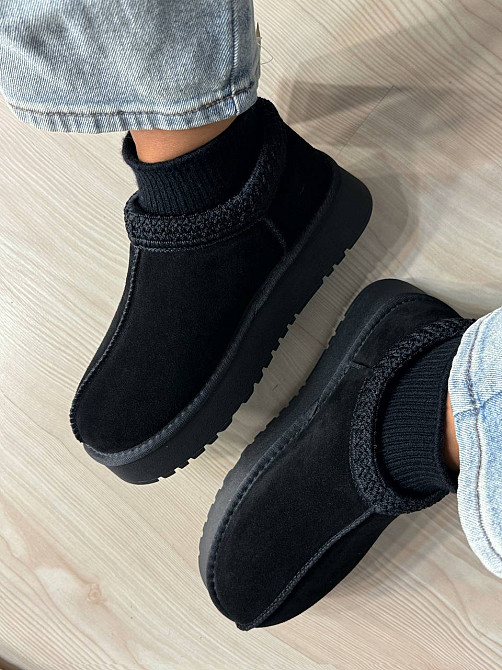 Угги женские Hengji 90-1 с носком и вышивкой натуральная замша черные, 36, 23,5 см Киев - изображение 3