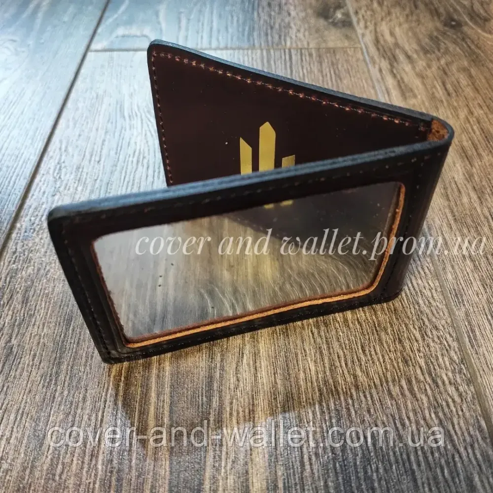 Шкіряна обкладинка на посвідчення ДБР бордового кольору (тиснення золотом) PS Київ - фото 4