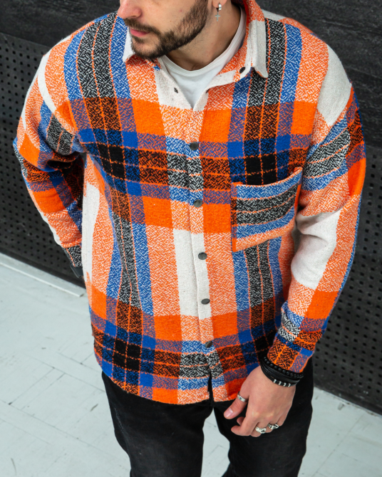 Сорочка чоловіча байка Синьо-жовтогарячій S Харків - фото 4