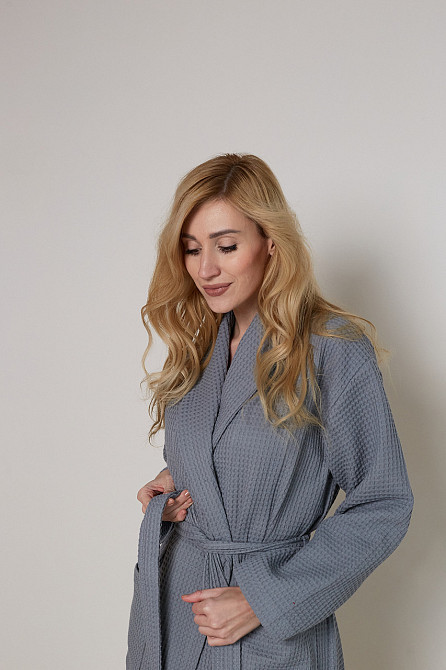 Женский вафельный халат Ideal Textile длинный серый (56860629) L Черновцы - изображение 5