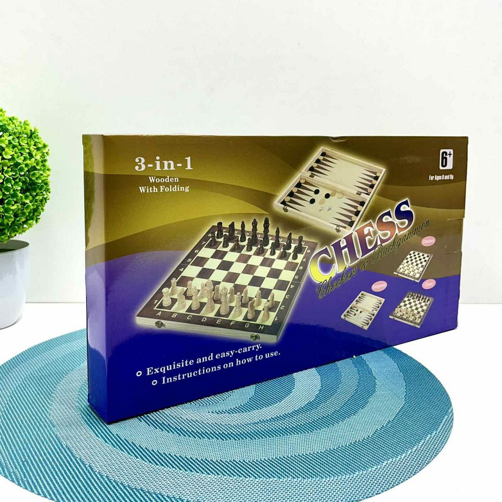 Шахи набір 3 в 1 нарди шашки дерев'яна дошка (QP002) Чернігів - фото 3