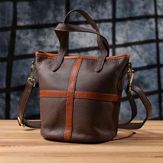 Женская кожаная сумка с коричневой вставкой на лицевой стороне Vintage 22999 Бежево-серый Киев