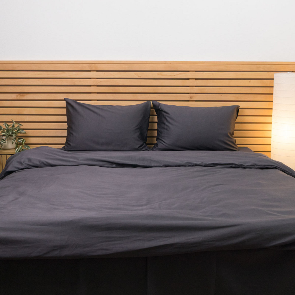 Євро комплект постільної білизни Сатин Гладкий 135 г/м2 YouStar (Графіт) 2 х 70х70 Суми - фото 1