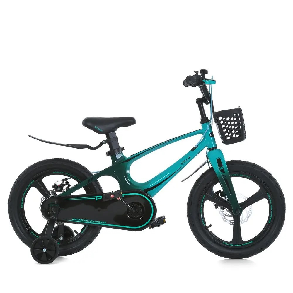 Велосипед дитячий PROFI 18 дюймів STELLAR з бічними колесами магнієва рама та вилка кошик дискові гальма Чорно-бірюзовий (MB Чернігів - фото 2