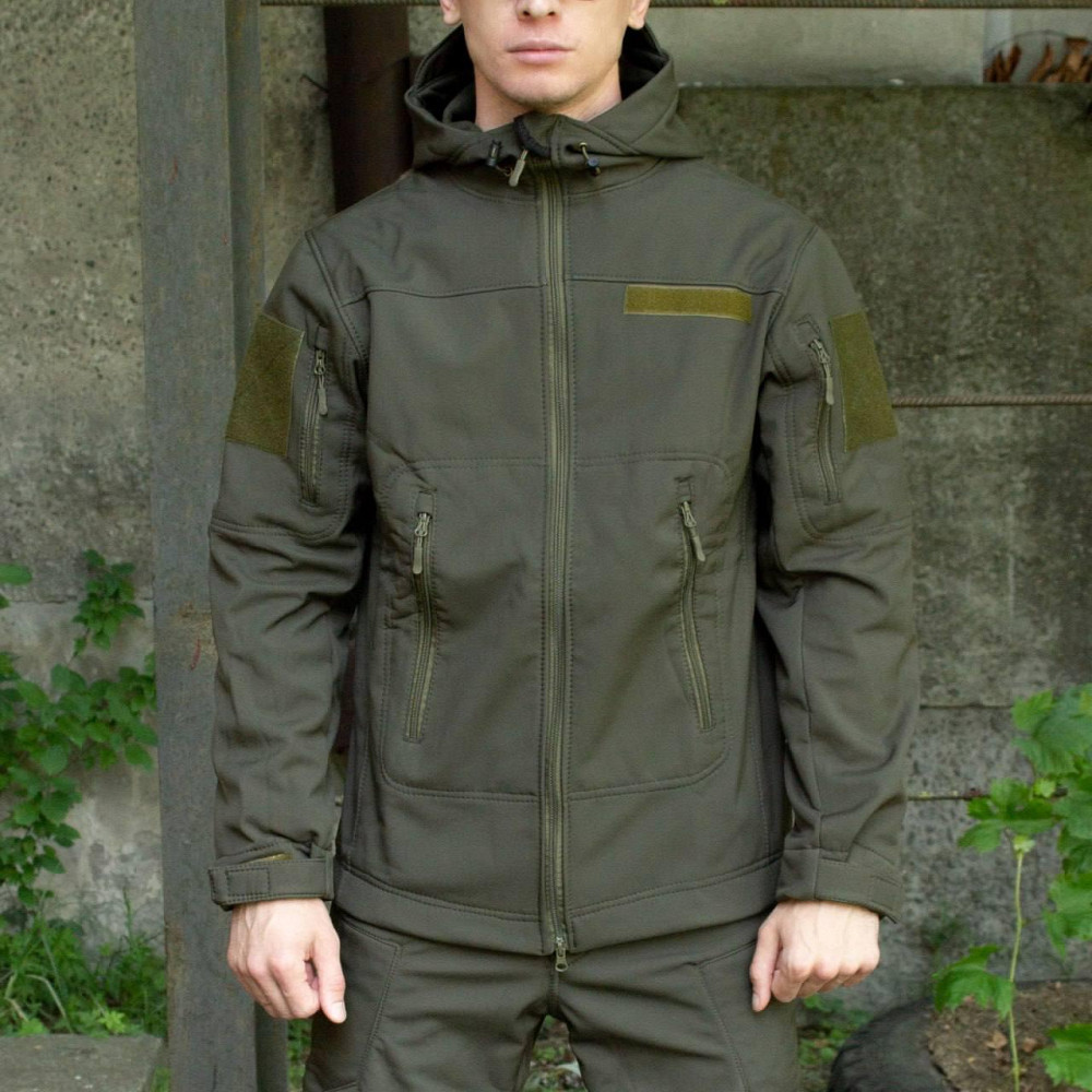 Армейская мужская демисезонная куртка оливковая Soft Shell, военная куртка софтшел с капюшоном Львов - изображение 7