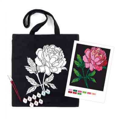 Набір для творчості Rosa екосумка-розмальовка, чорна, Ніжна півонія 38х42см (4823098539742) Вінниця