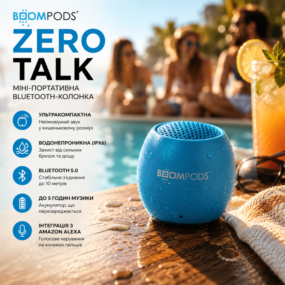 Міні-портативна Bluetooth-колонка Boompods Zero Talk: ультракомпактна, водонепроникна IPX6, інтеграція з Amazon Alexa Київ - фото 6