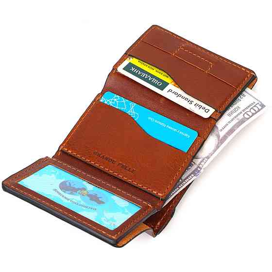 Стильный мужской кошелек в три сложения GRANDE PELLE 16786 Коричневый Киев