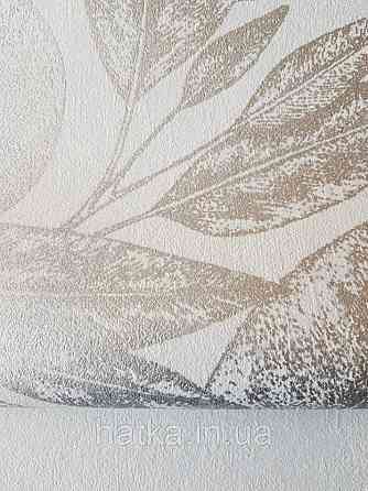 Вінілові шпалери на флізелін AS creation Attractive листя сріблястий металік на білому тлі Київ