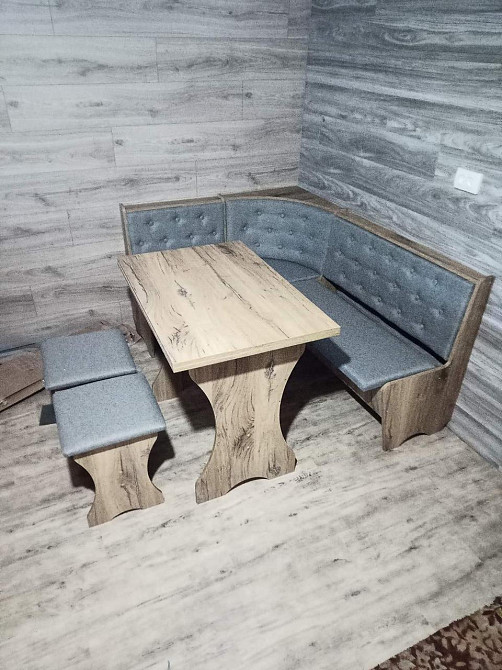 Уголок кухонный со столом и 2 табурета 1135х1535 Ткань / ДСП Дуб Винтаж Львов - изображение 10