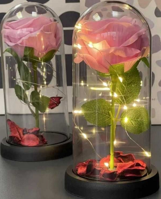 Вічна троянда в колбі з LED-підсвіткою Нічник Світильник Ночник Роза. Харків - фото 5