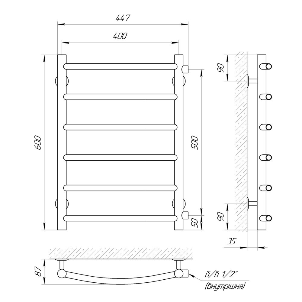 Водяной полотенцесушитель LARIS КЛАССИК П6 400 Х 600 Киев - изображение 5