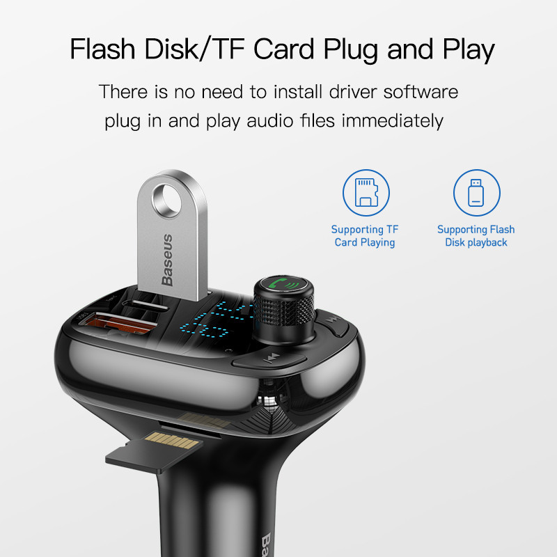 FM трансмітер модулятор Baseus S-13 Bluetooth 5.0 c функцією зарядки (Чорний, 2xUSB, 1xType-C) Николаев - изображение 8