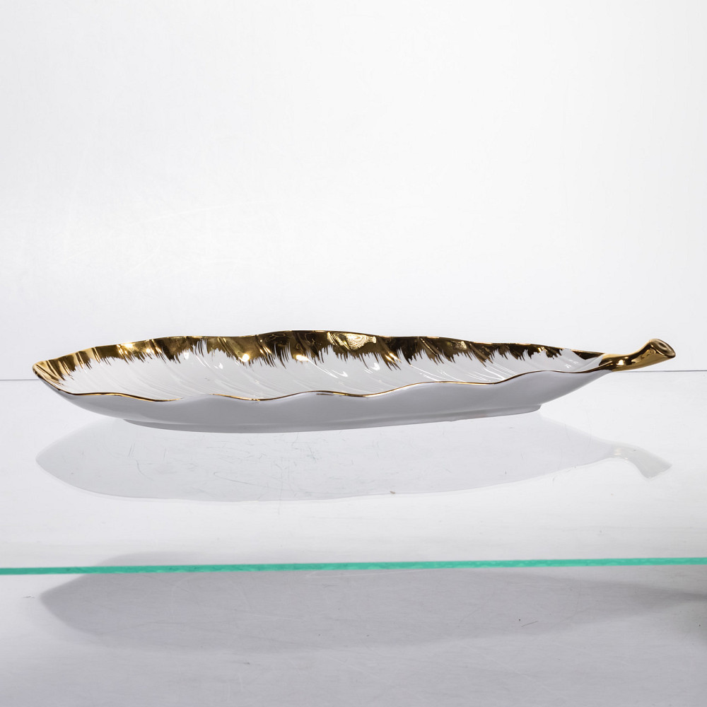 Порцелянове блюдо для сервірування столу 37×13×2.5 (см) блюдо для подавання закусок Білий із золотом CJY-145 Київ - фото 5