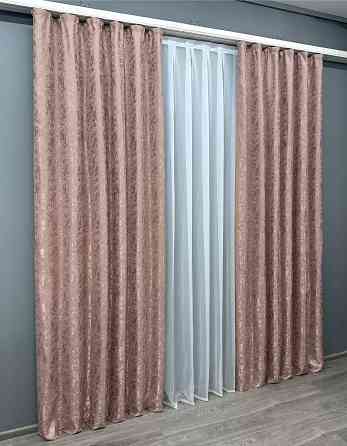 Комплект готових штор VR-Textil Льон мармур Pavliani VO № 1716ш пудровий 150х275 см 2 шт (33-0616) Київ