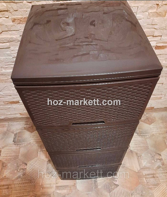 Тумбочка пластикова на 4 ящики ротанг коричневий Харків - фото 5