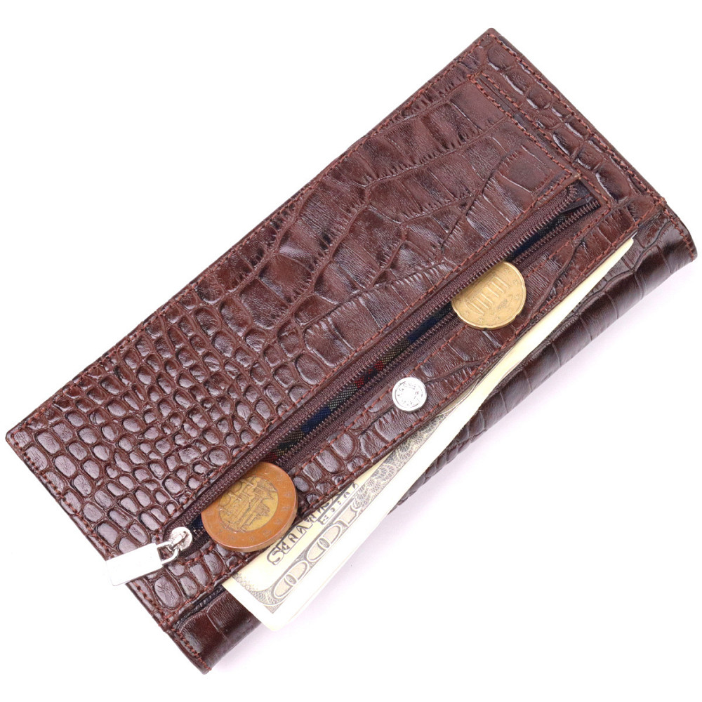 Цікавий вертикальний гаманець із натуральної фактурної шкіри KARYA 21434 Коричневий Київ - фото 8