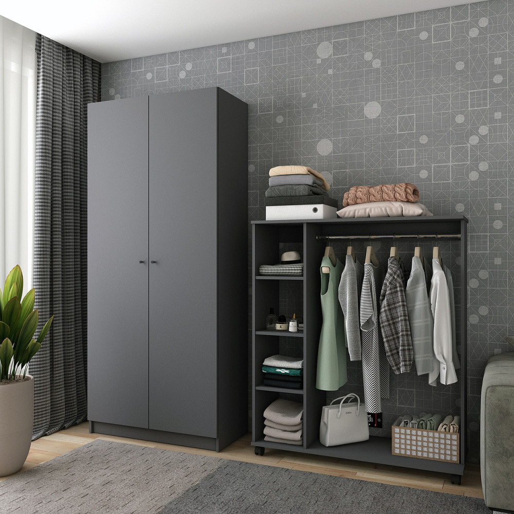 Шкаф распашной с полками Doros Промо 90х48х204 см Графит (DRS-011202) Львов - изображение 1