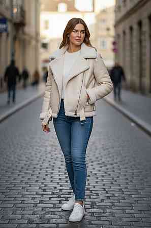 Дубленка женская Молочный M Харьков