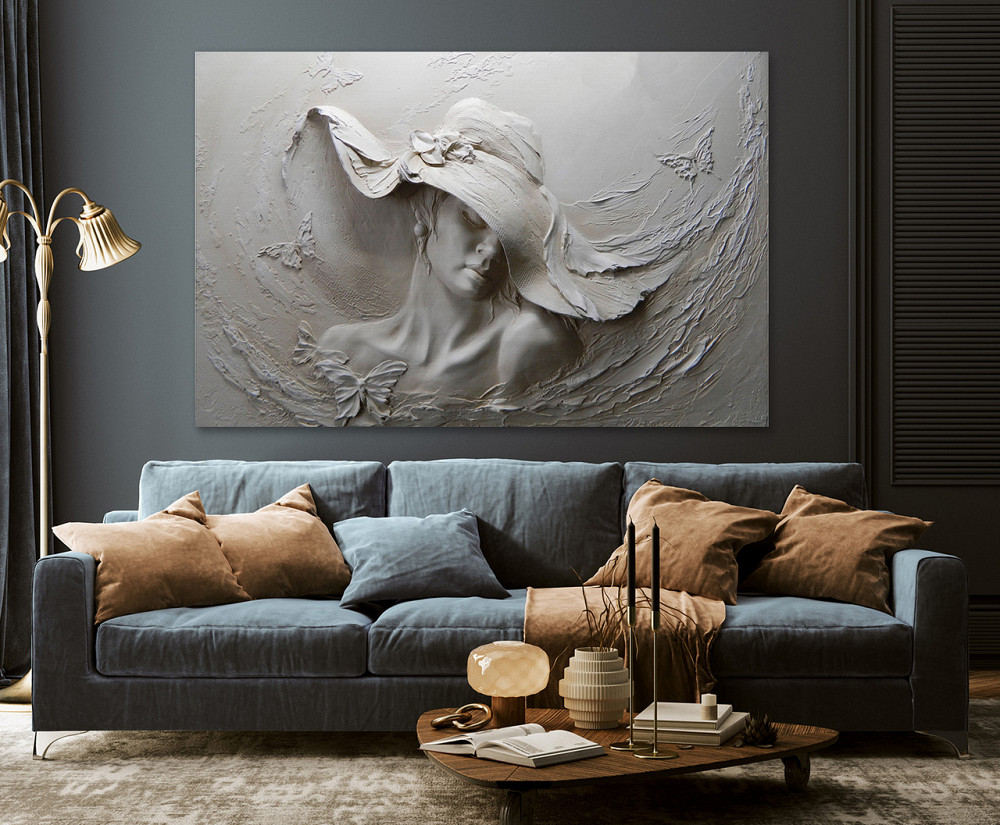 Картина полотно у вітальню / спальню   Дівчина в капелюсі   MLP_281 ( 60х30см ) 60x100 см Київ - фото 3