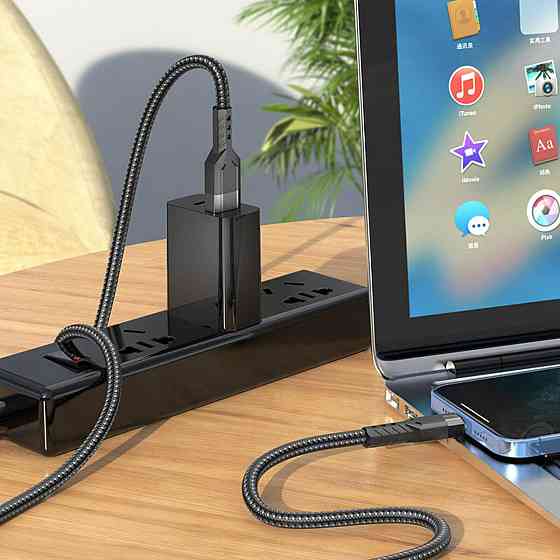 Кабель HOCO U110 USB Lightning 2.4A, 1.2m, нейлон, алюминиевые разъемы, цвет черный 6931474770561 Одесса