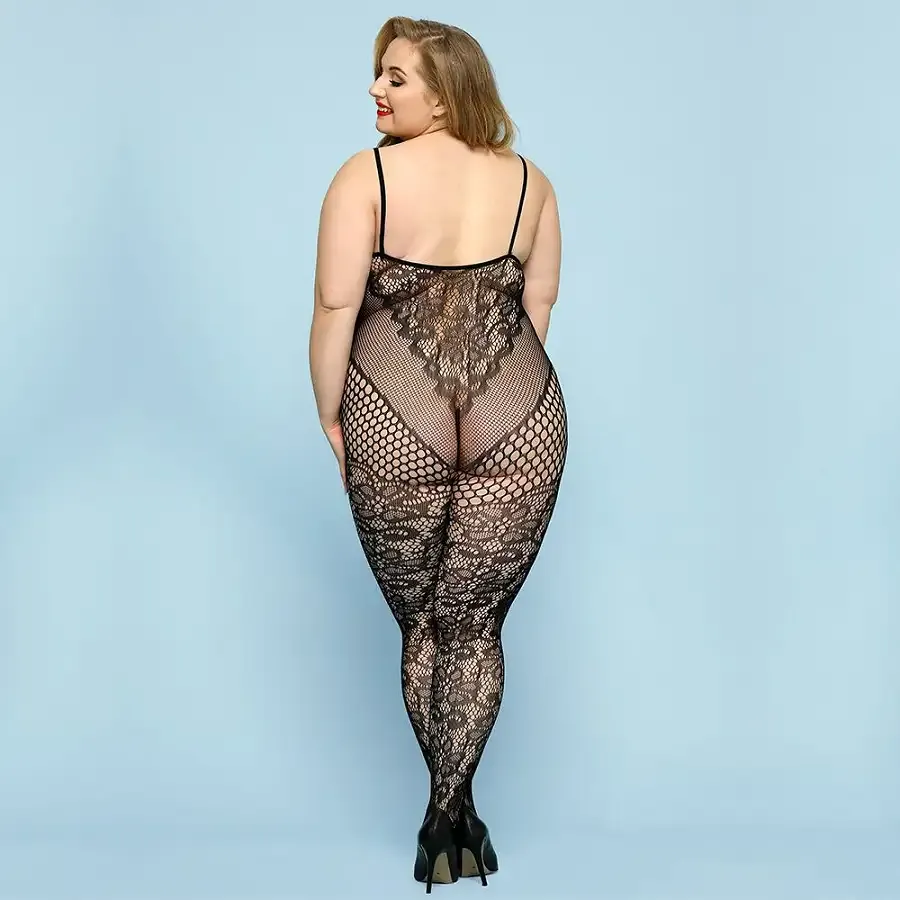 Відвертий бодістокінг JSY «Фатальна Скарлет» Plus Size, Black, імітація боді, мереживо, доступ Львів - фото 2
