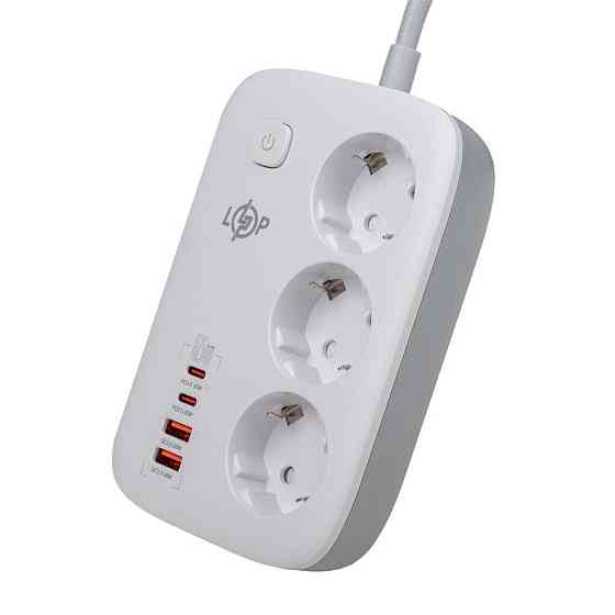 Мережевий фільтр (подовжувач) LP F65WG4 (3x230V-3520W, 2xUSB-60W, 2xType-C 65W QC/PD) Київ
