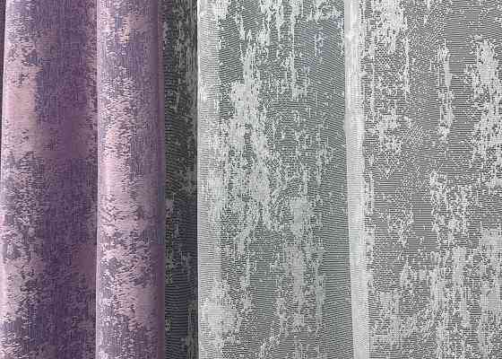 Комплект штор VR-Textil Жакард Мармур 100х270 2шт і Тюль 300х270 1764ш-1400т Бузковий з білим 71-020/1 Київ