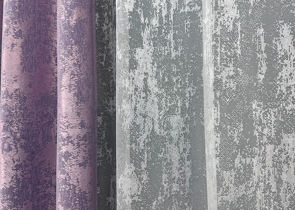 Комплект штор VR-Textil Жакард Мармур 100х270 2шт і Тюль 300х270 1764ш-1400т Бузковий з білим 71-020/1 Київ - фото 6