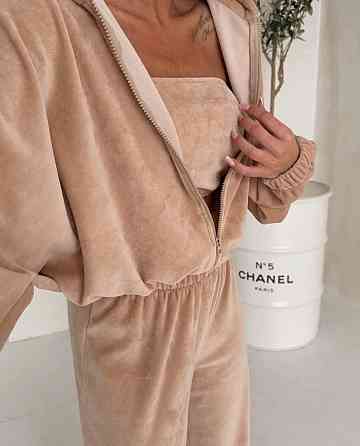 Жіночий плюшевий костюм трійка: кофта топ і штани з велюру Одеса