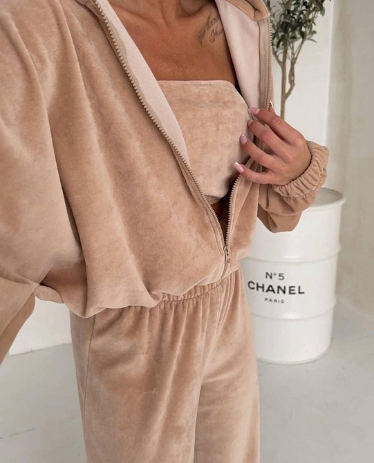 Жіночий плюшевий костюм трійка: кофта топ і штани з велюру Одеса - фото 5