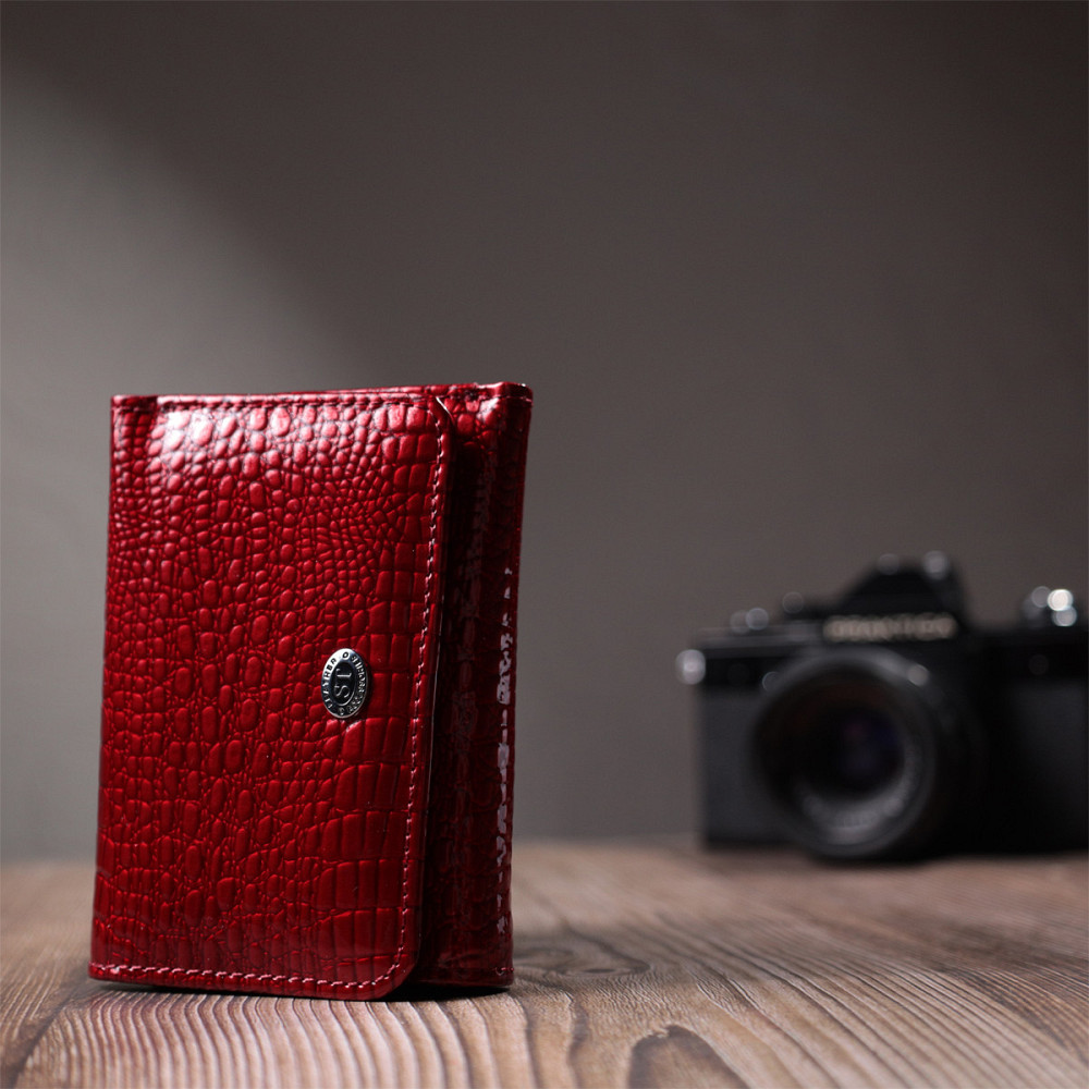 Стильный женский фактурный кошелек из натуральной кожи ST Leather 22731 Красный Киев - изображение 10