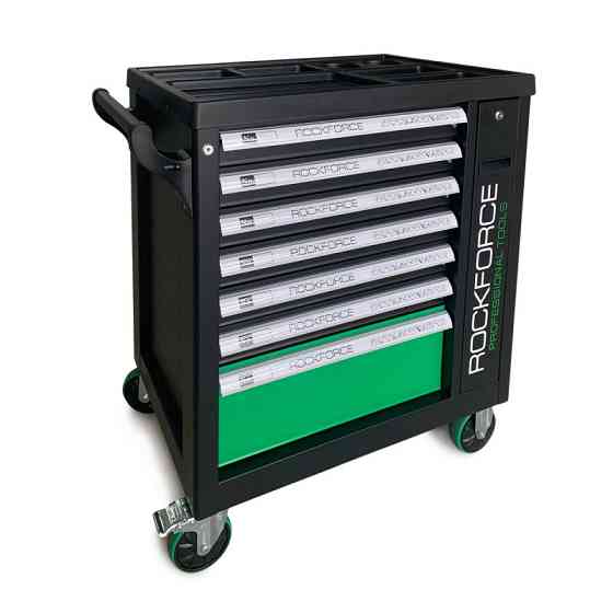 Візок інструментальний 7-ми поличний (зелений), з додатковою бічною секцією, 600х790х970 (полиці: 65х500х395-6шт, Одеса