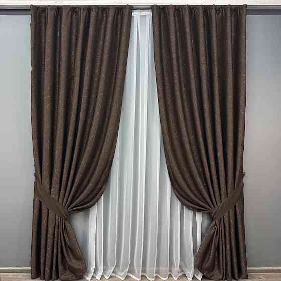 Комплект готових штор VR-Textil Льон Савана № 687ш Венге 200х270 см 2 шт (32-295) Київ