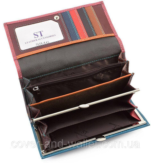 Розовый женский кожаный кошелек с цветными вставками и блоком для карточек ST SB 46 Киев - изображение 4