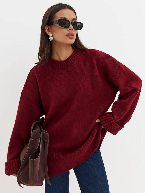 Женский базовый оверсайз свитер машинная вязка Бордо Одесса - изображение 3