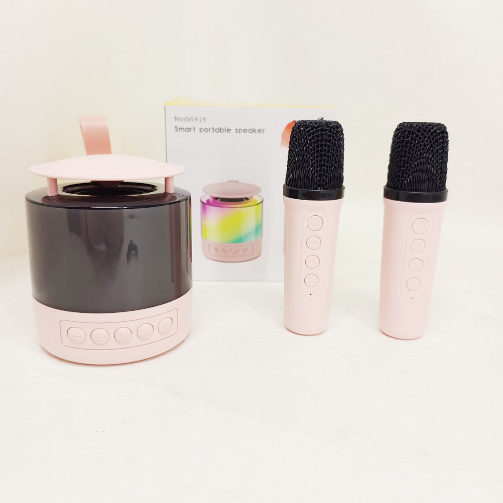 Портативная Bluetooth колонка K19 с подсветкой LED и двумя микрофонами для караоке Pink WZ-30 Львов - изображение 3