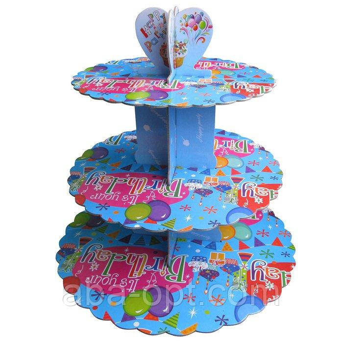 Підставка,Стенд триярусний картонний круглий для капкейків блакитного кольору ( шт) Одеса - фото 1