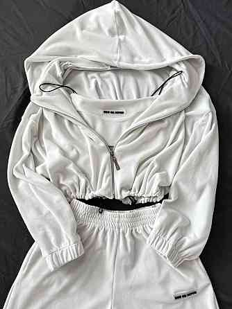 Женский повседневный стильный костюм тройка велюр Белый Одесса