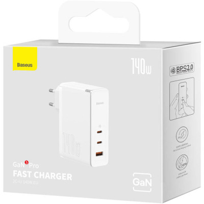 Зарядний пристрій Baseus GaN5 Pro Fast Charger 2C+U 140W + Cable 1.0m Type-C 240W white (CCGP100202) Вінниця - фото 2