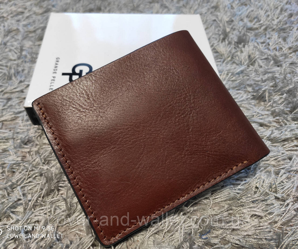 Коричневый мужской кожаный кошелек ручной роботы на магнитах Grande Pelle Киев - изображение 6