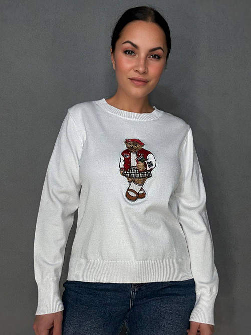 Свитер женский A-N 2609 с нашивкой медвежонок оверсайз базовый one size, белый, one size Киев - изображение 20