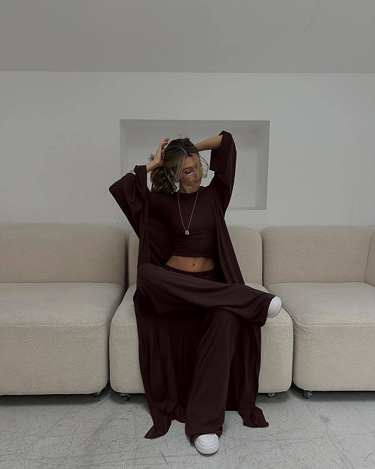 Женский базовый повседневный костюм тройка: кардиган лонгслив и штаны вискоза Одесса - изображение 4