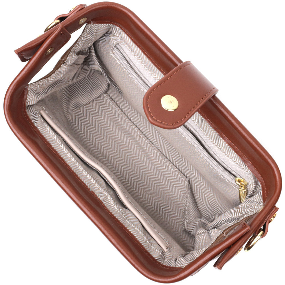 Красивий клатч з цікавою клямкою з натуральної шкіри Vintage 22425 Коричневий Київ - фото 6