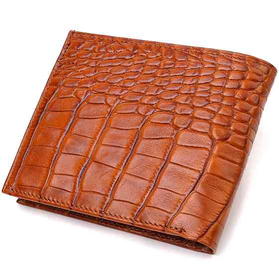 Чоловічий гаманець горизонтальний з натуральної фактурної шкіри з тисненням під крокодила CANPELLINI 21781 Рудий Київ